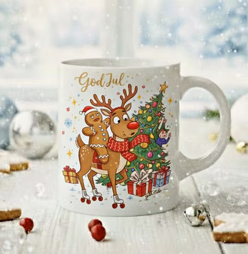 Personlig Julmugg - Rudolf och Pepparkaksgubben