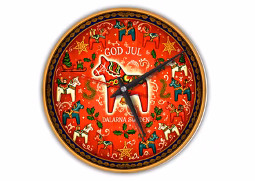 Gammaldags Jul- Dalahäst - Tystgående väggklocka