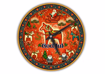 Gammaldags Jul- Dalahäst - Tystgående väggklocka