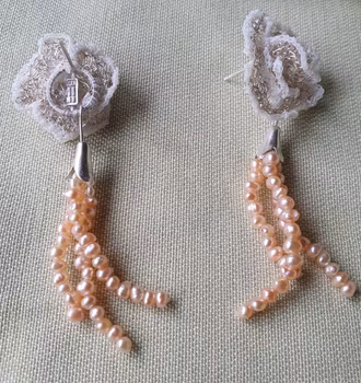 Virkade finsilverörhängen med skära sötvattenspärlor