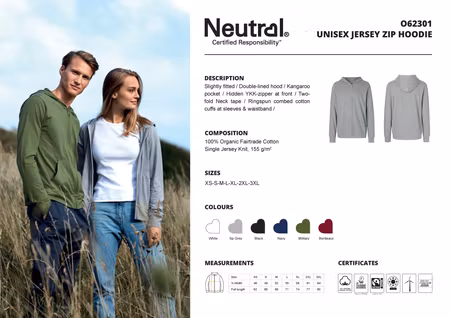 Neutral Unisex Jersey Zip Hoodie