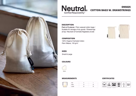 Neutral Cotton Bag With Drawstrings (5-PACK)