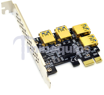 Minequips - Adapter, Pcie 1x till 4 PCI-E USB