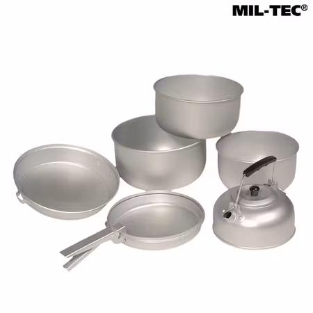 MIL-TEC ALU COOK-SET (3 COOK POTS, PAN, TEA POT)