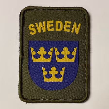 Svensk militär tygmärke med kardborre SWEDEN 8,5 x 6,0 cm