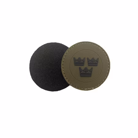 Gummi Märke med Tre Kronor Rund - Army Green/Svart