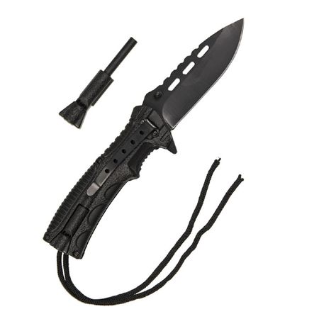 MIL-TEC by STURM BLACK ONE-HAND KNIFE PARACORD W. FIRE STARTER
