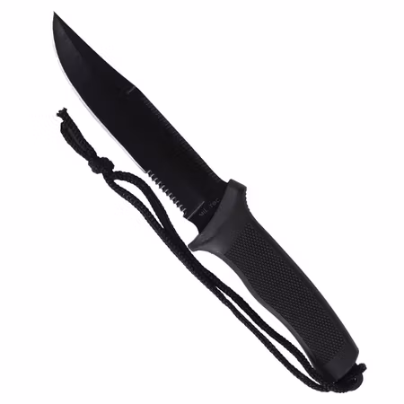 MIL-TEC by STURM BLACK COMBAT KNIFE WITH RUBBER HANDLE
