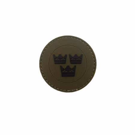 Gummi Märke med Tre Kronor Rund - Army Green/Svart
