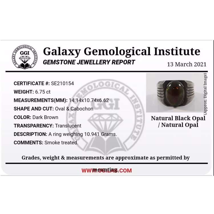 6,75 karat naturlig Opal, sølvring med sertifikat