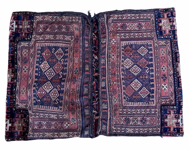 Antik handknuten Persisk Bakhtiari Sadelväska