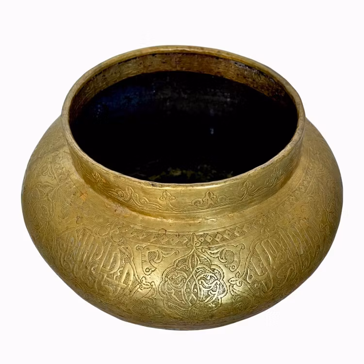 Antyczna podszewka zewnętrzna, mosiądz, z grawerowanymi kwiatami i napisami