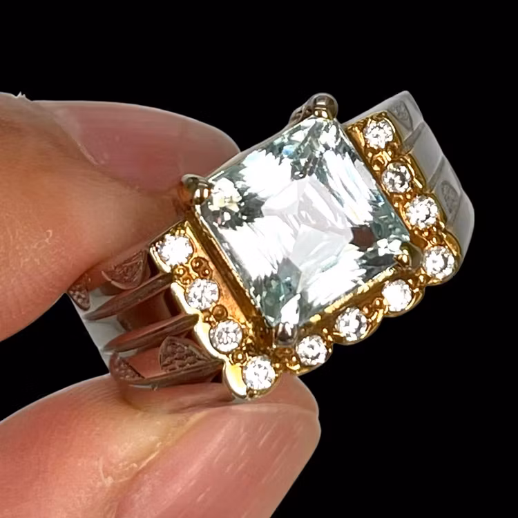 5,25 Karat natürlicher Aquamarin, Silberring mit Zertifikat