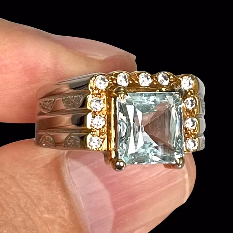 5,25 Karat natürlicher Aquamarin, Silberring mit Zertifikat