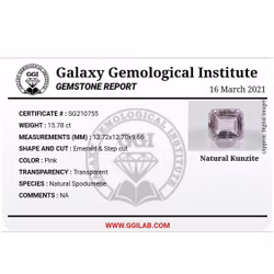 15,78 Karat naturlig obehandlad Kunzite med certifikat