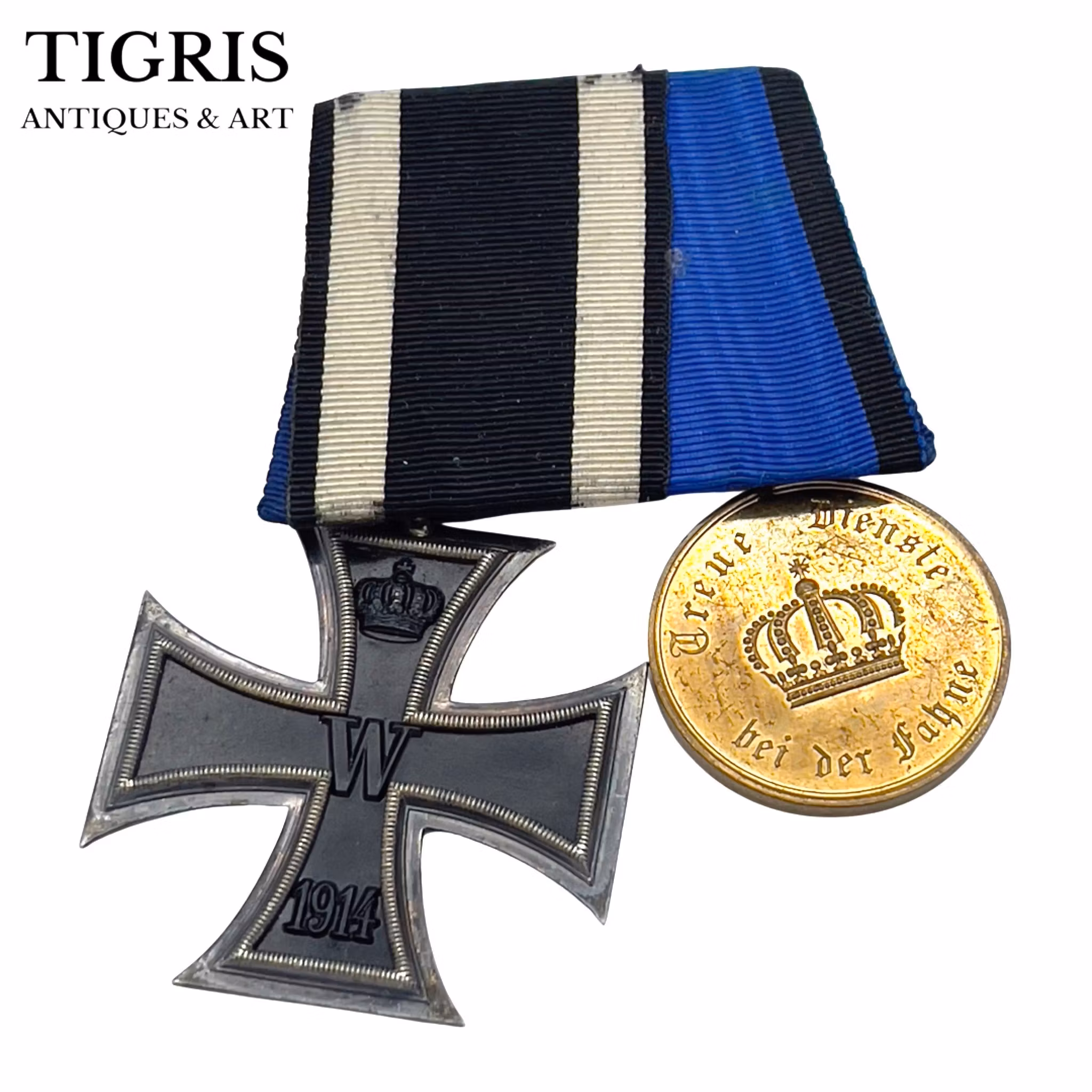 Medaljribba med två medaljer Järnkors 1914, Treue Dienste bei der Fahne