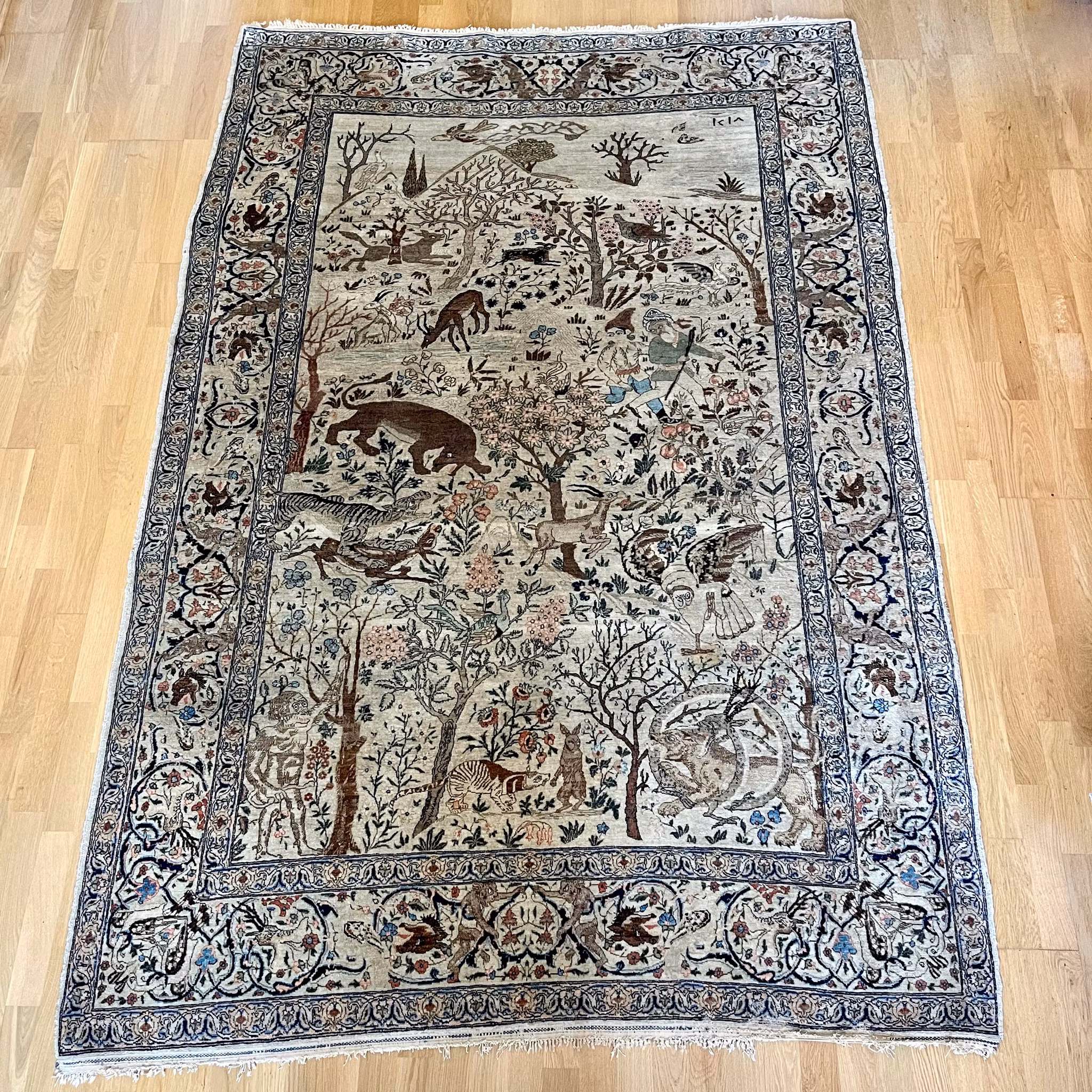 Alfombra antigua de Tabriz, fechada en 1218 d. H. (1803)