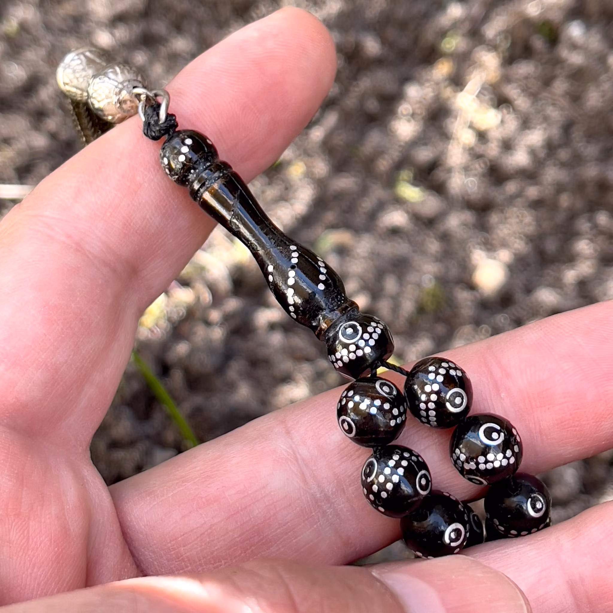 Chapelet Yisser ancien incrusté d'argent 102 grains