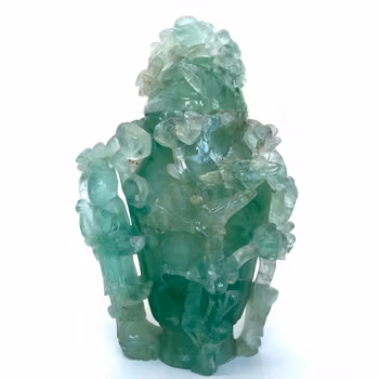 Vas med lock, fluorit, Skuren dekor av växtlighet