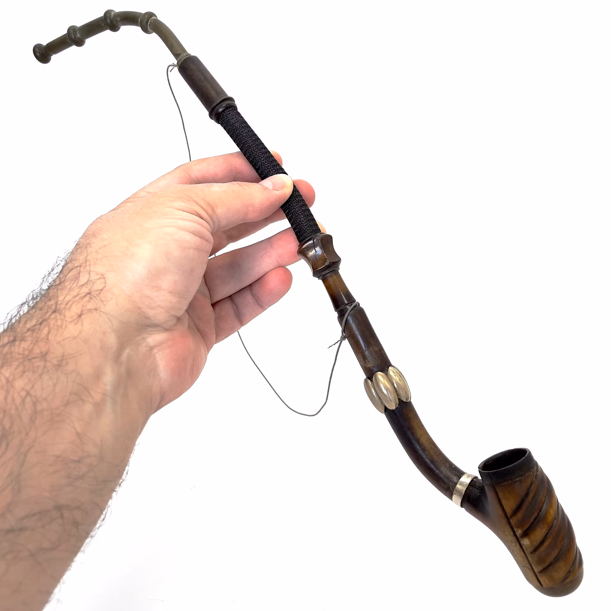 Antique long pipe 42 cm with Rhino horn