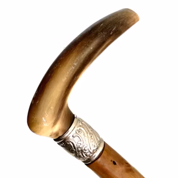 Antik käpp med handtag av noshörnings horn