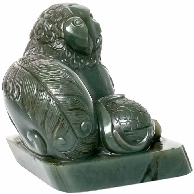 Qing dynastin (1644-1912) kinesisk bixie grön Jade