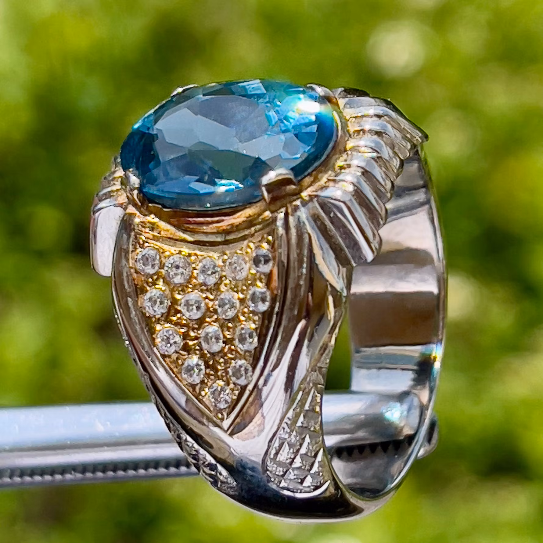 Bague en argent faite main avec topaze bleue naturelle non traitée de 7,20 carats et certificat