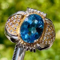 7,20 karat naturlig obehandlad blå Topaz, Handgjord Silverring  med certifikat