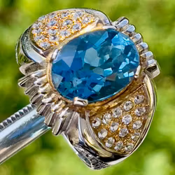 7,20 karat naturlig obehandlad blå Topaz, Handgjord Silverring  med certifikat