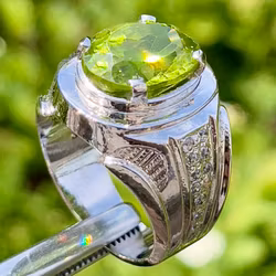 8.50 Carat natural untreated Peridot, Handmade silver ring with certificate