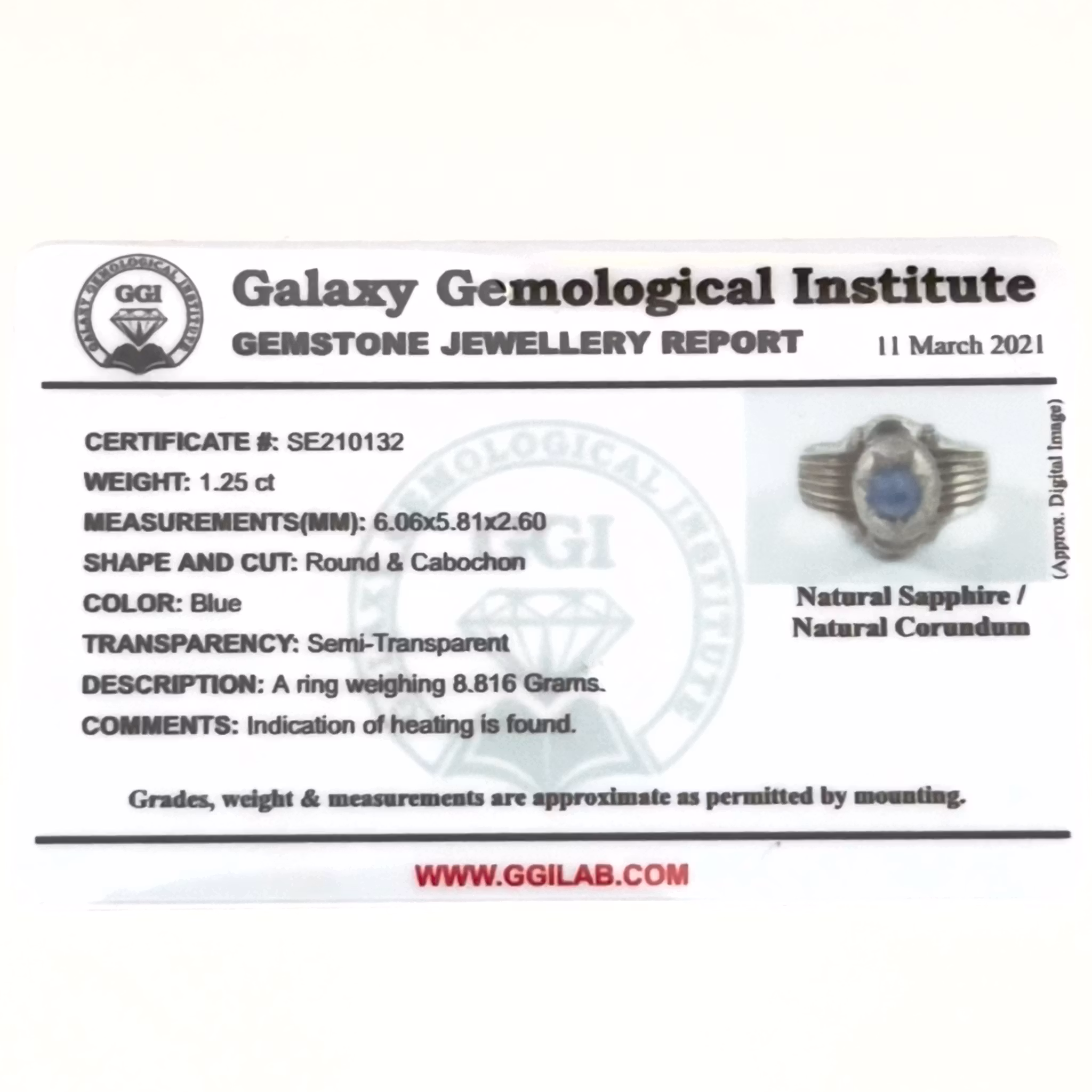 1,25 karaat, natuurlijke blauwe saffier, zilveren ring met certificaat