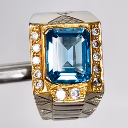 6,00 Karat naturlig blå Topaz, silverring med certifikat