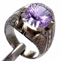 9,00 Karat naturlig obehandlad Ametist, Handgjord silverring med certifikat