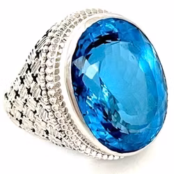 36,40 Karat, naturlig blå Topaz, silverring med certifikat