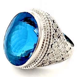 36,40 Karat, naturlig blå Topaz, silverring med certifikat