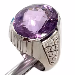15,09 Karat naturlig obehandlad Ametist, Handgjord silverring med certifikat