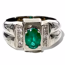 1,80 karat naturlig smaragd, handgjord silverring  med certifikat