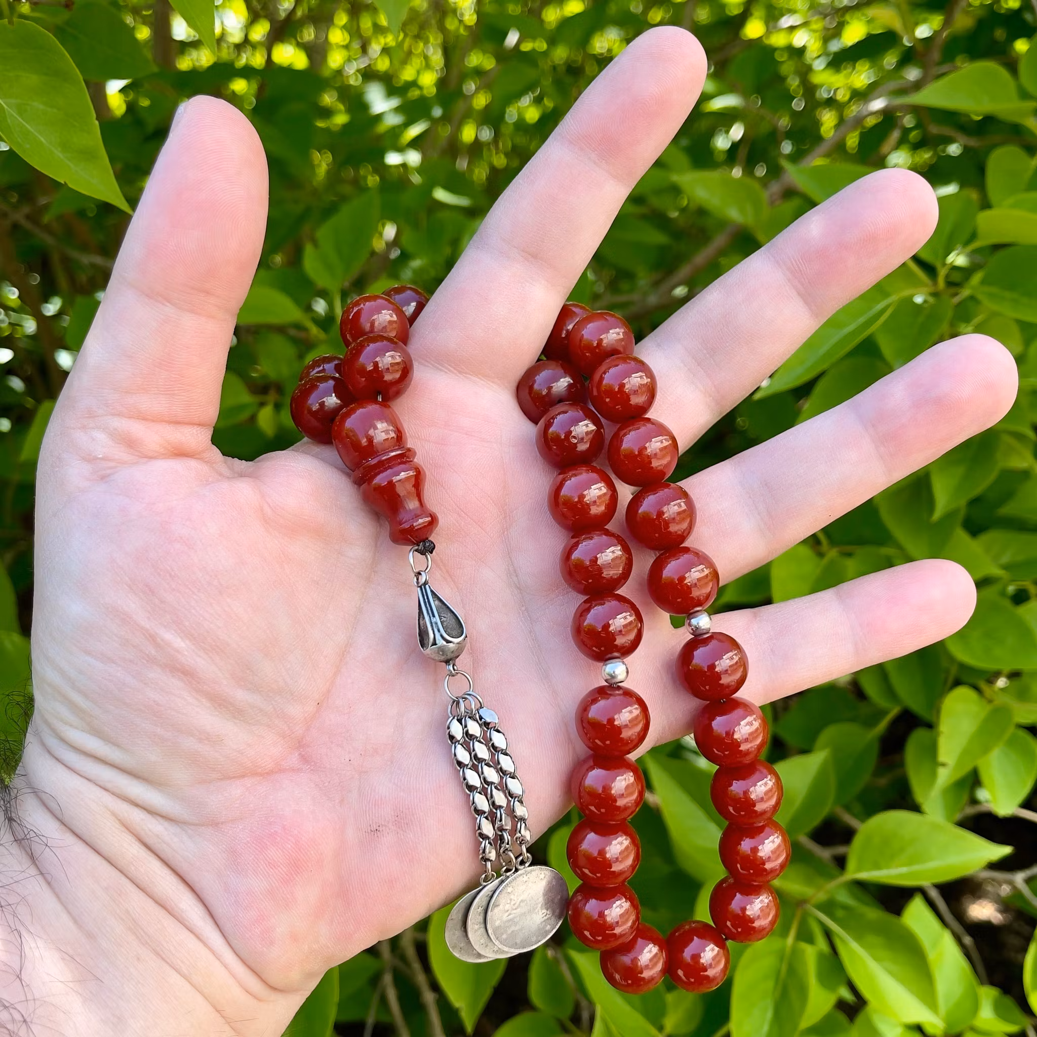 Gammel kirsebærbakelit rosenkrans, 65 g