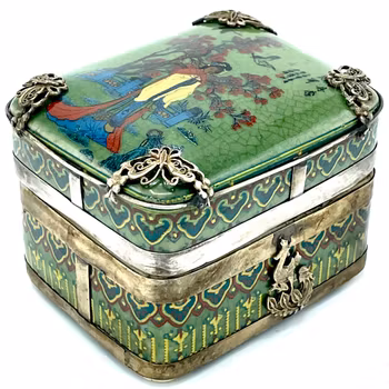 Antik Kinesisk porslin ask med lock