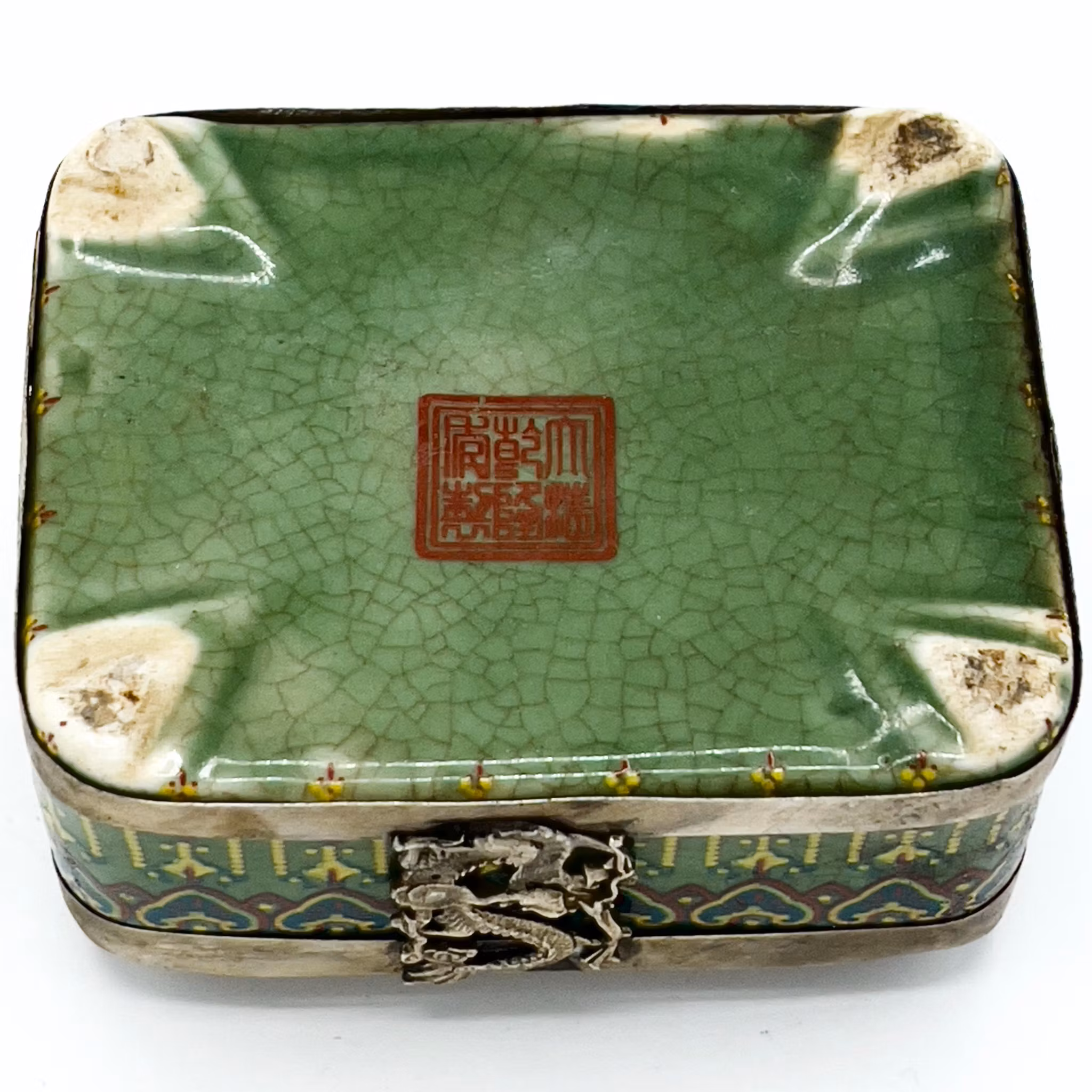 Scatola antica in porcellana cinese con coperchio