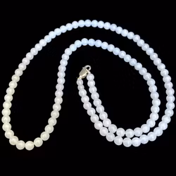 Vintage, naturlig hvid Jade halskæde med sølvlås