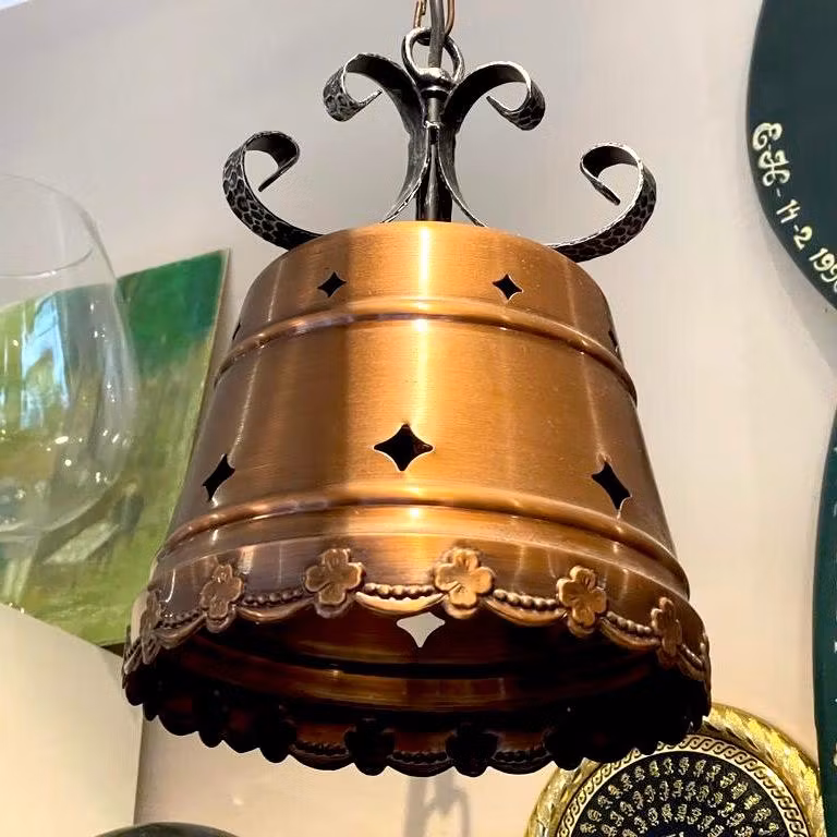 Vintage, Koppar och smidesjärn taklampa