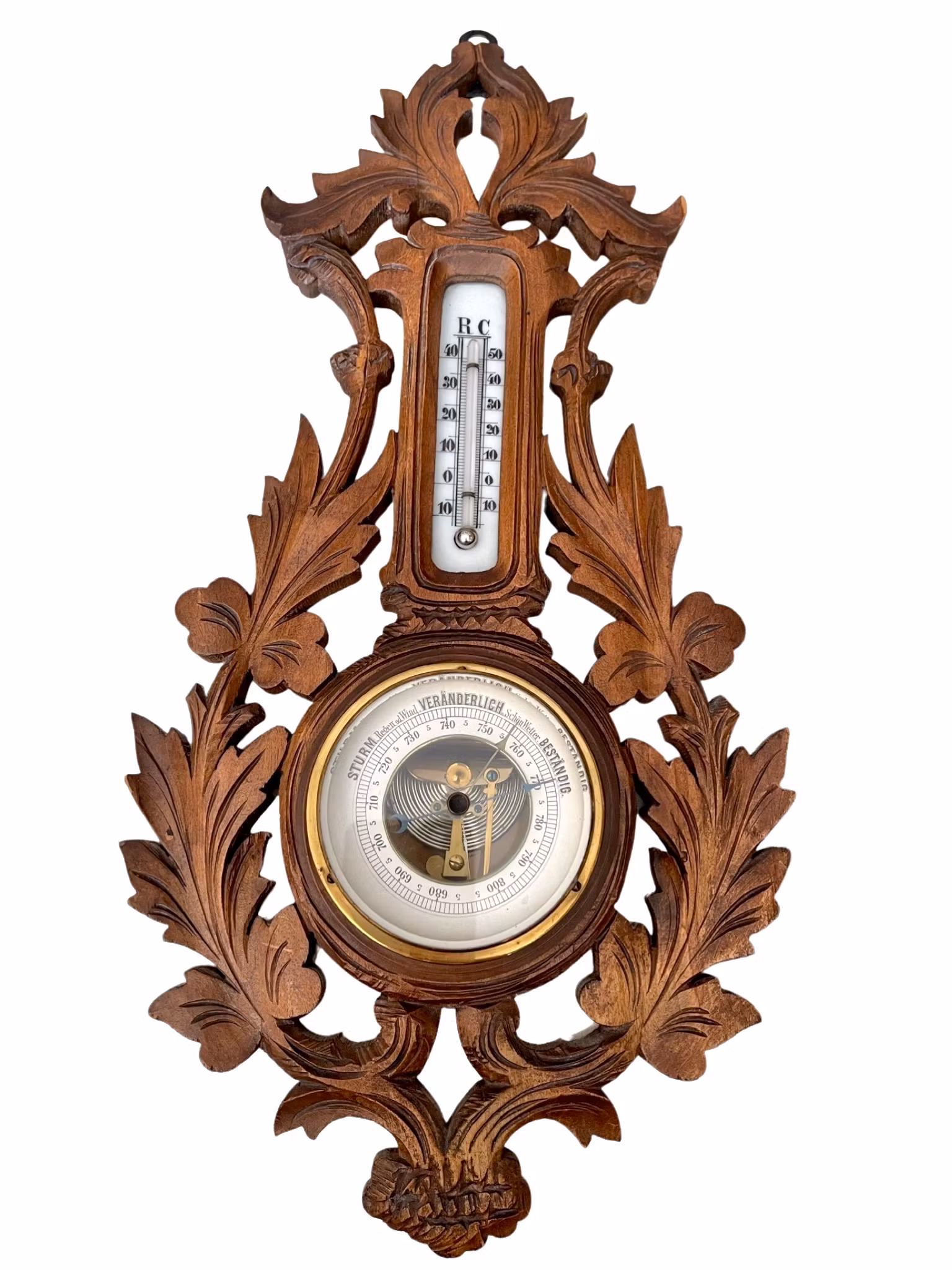 Barometer med termometer trä skuren dekor