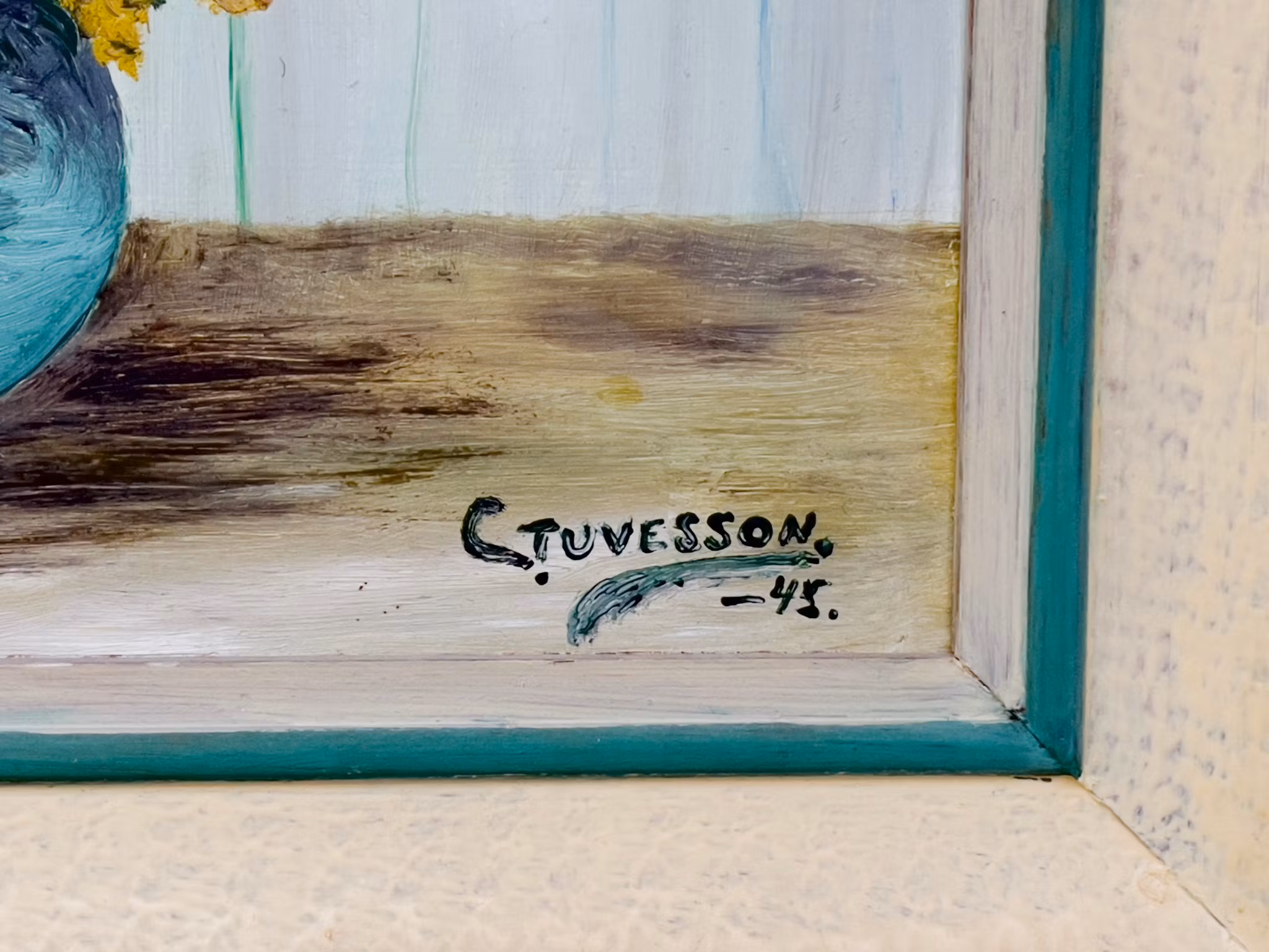 S. Tuvesson, Oljemålning på pannå, signerad