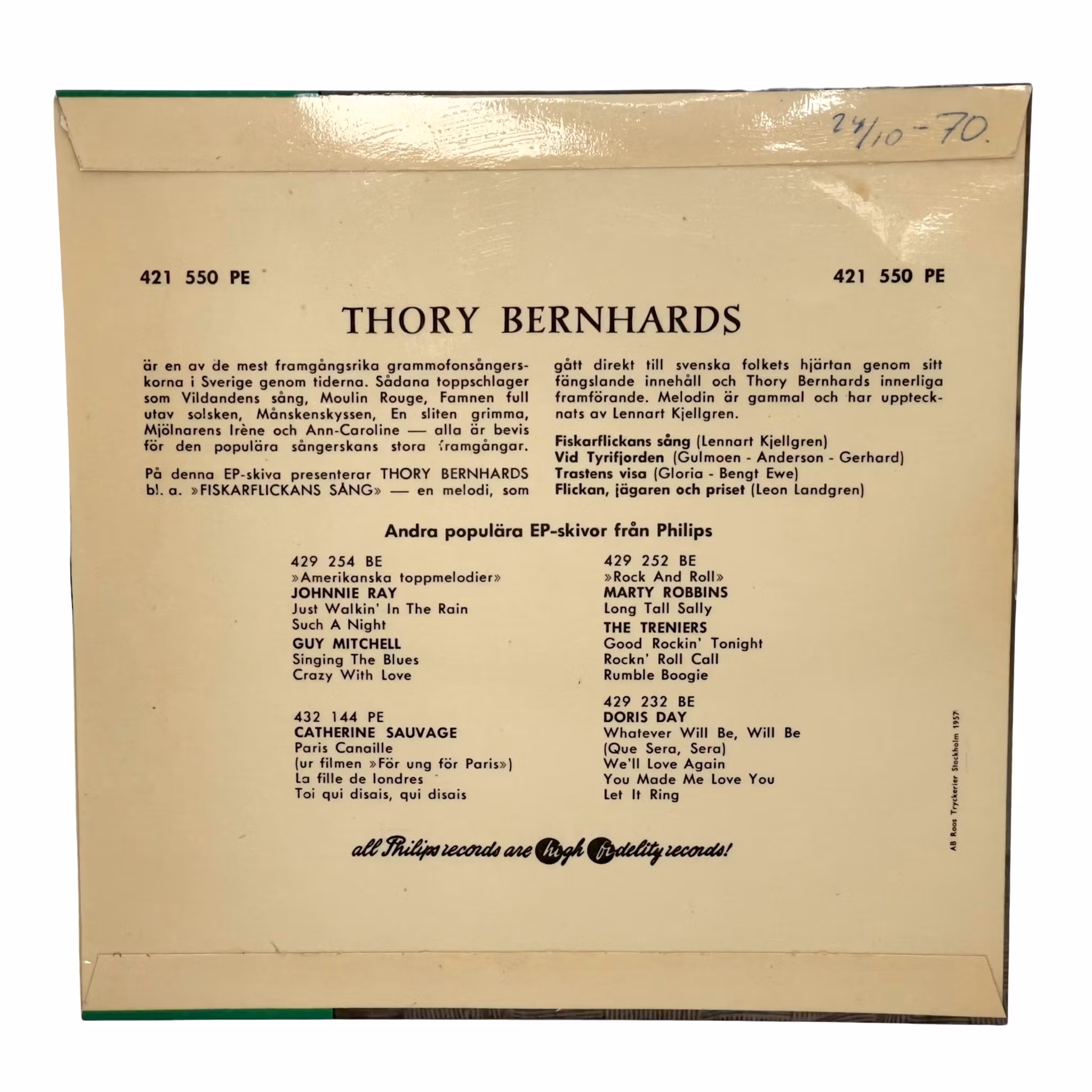 Thory Bernhards, Fiskarflickans Sång, Vinyl EP