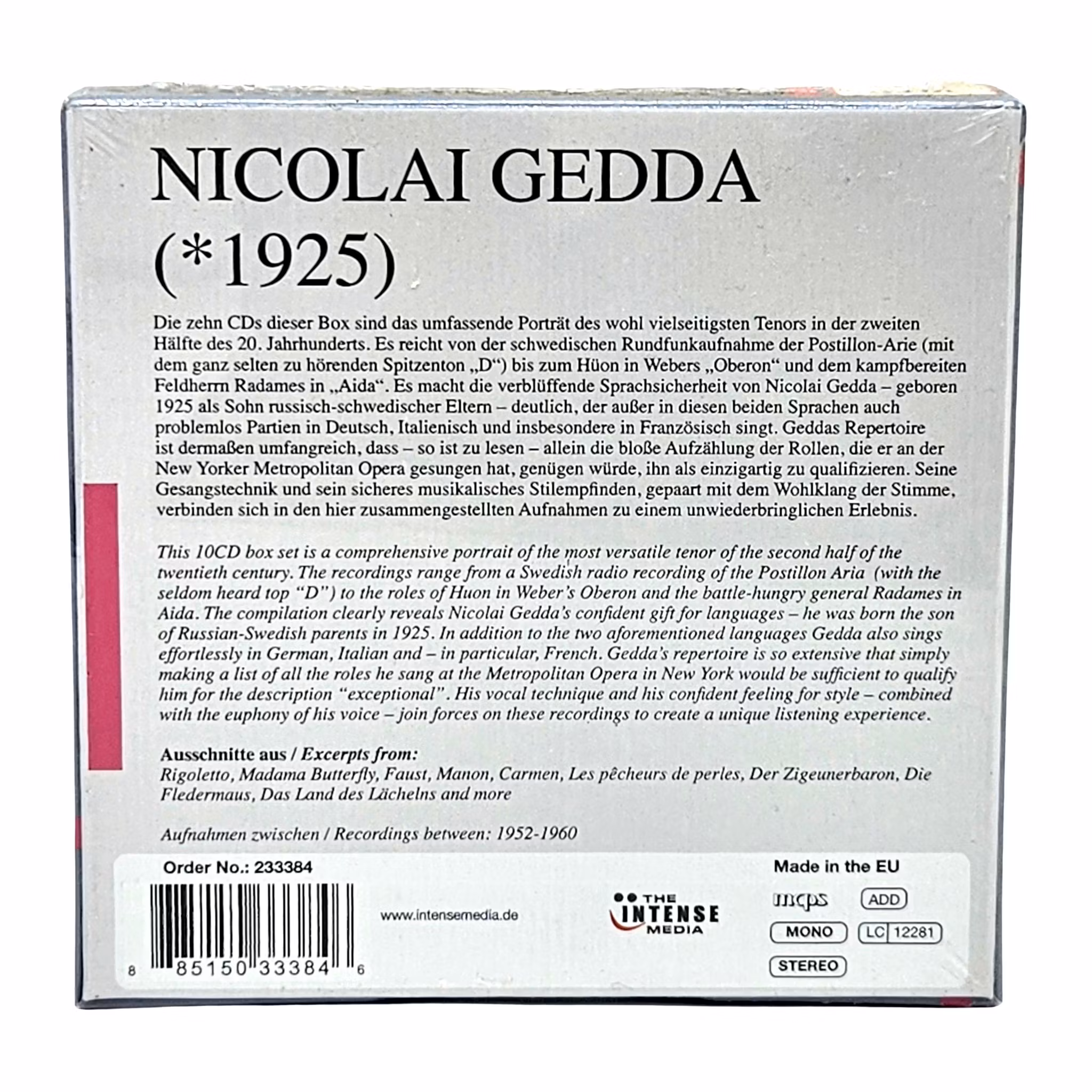 Nicolai Gedda, Perfect Vocal Art, 10 CD Collection NY