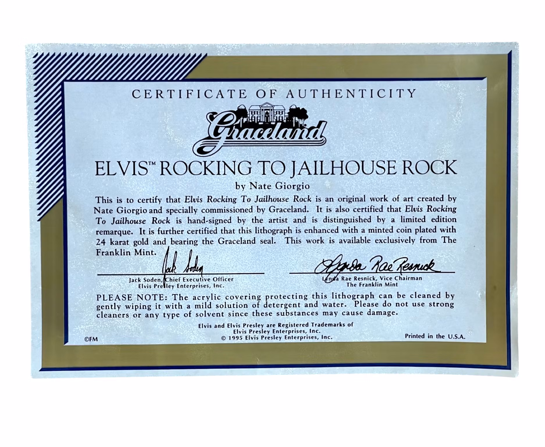 The Franklin Mint, Elvis Presley Jailhouse Rock, Nate Giorgio med Certifikat