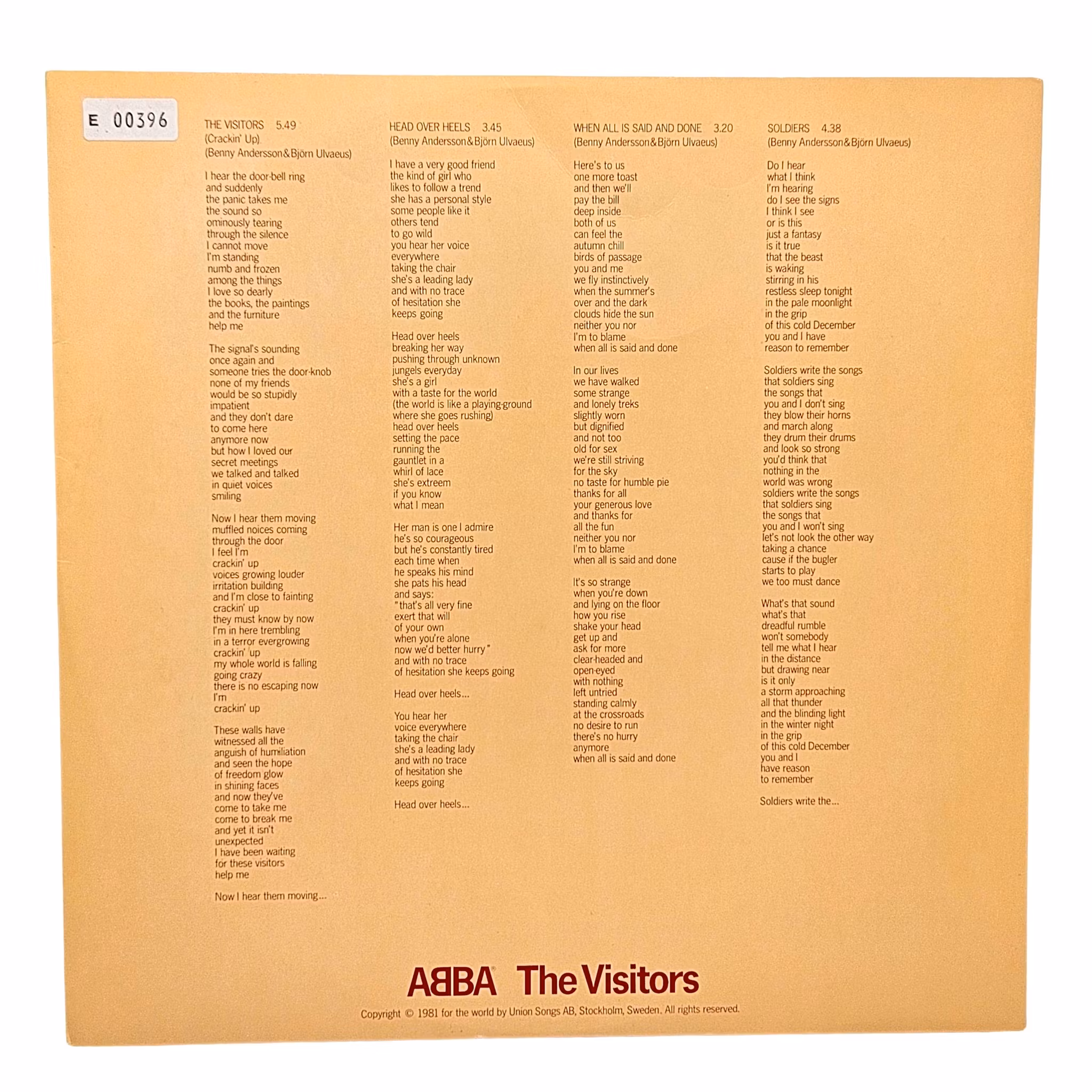ABBA, The Visitors, LP Vinyl