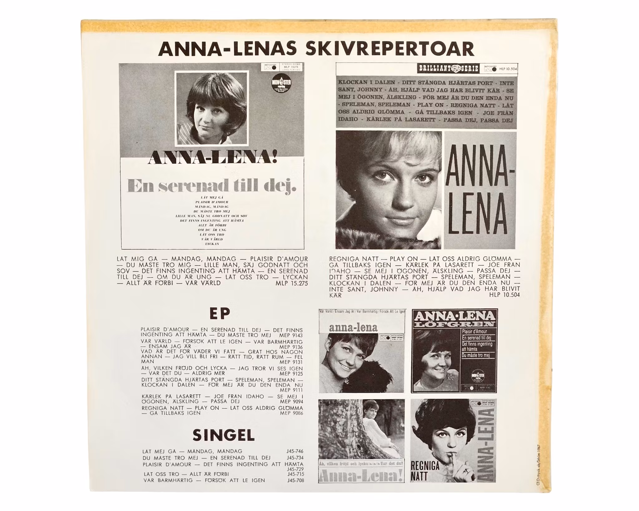 Anna Lena Löfgren, Lyckliga Gatan, Vinyl Singel