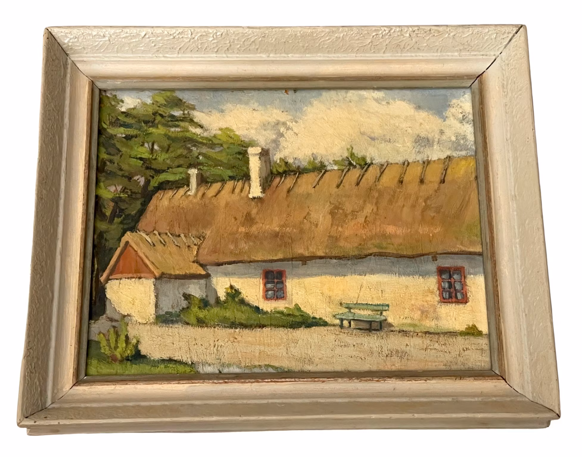 Oljemålning på pannå, Signerad E. W.